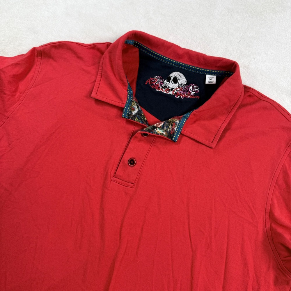 Robert Graham Mens Red Cotton Skull Roses Polo Shirt Classic Fit Medium‎